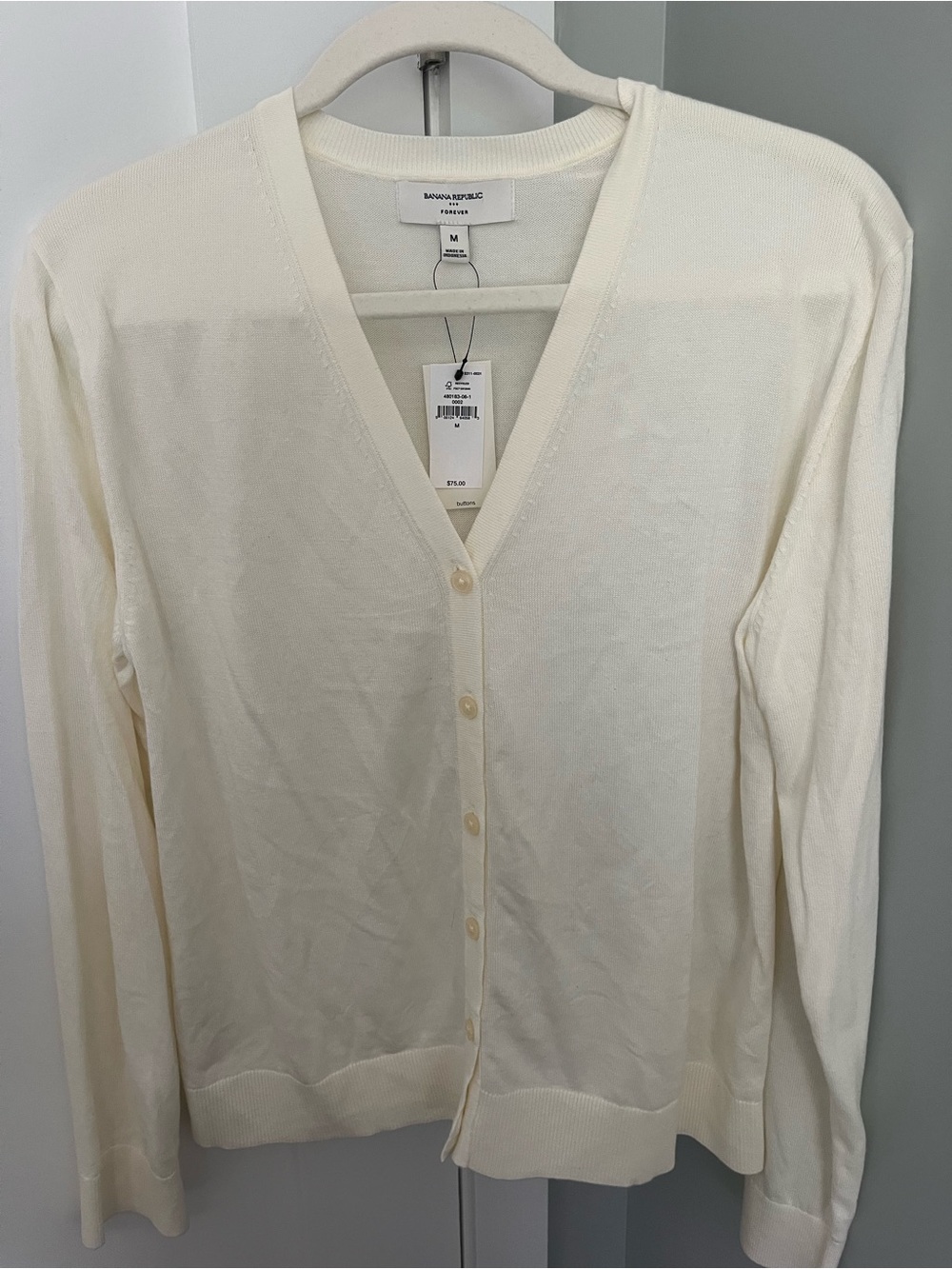 Banana Republic Women's Cream V-Neck Button Cardigan